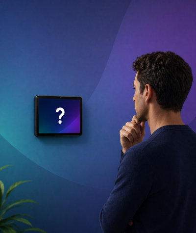 Person choosing their meeting room display hardware