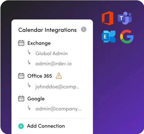 The workspace platform can be integrated with several different calendar tenants, such as Office 365 and Google Workspace.