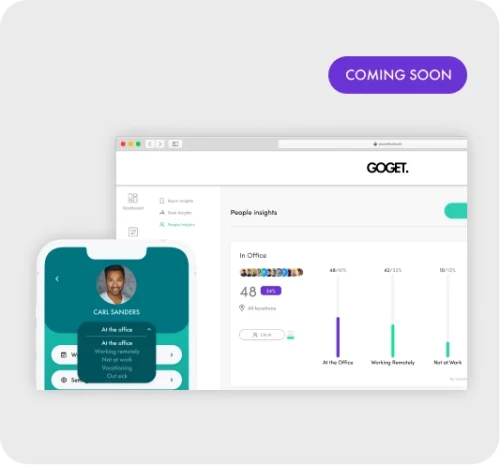 A website and smartphone app showing Goget's people attendance insight feature, which helps organization predict office attendance.
